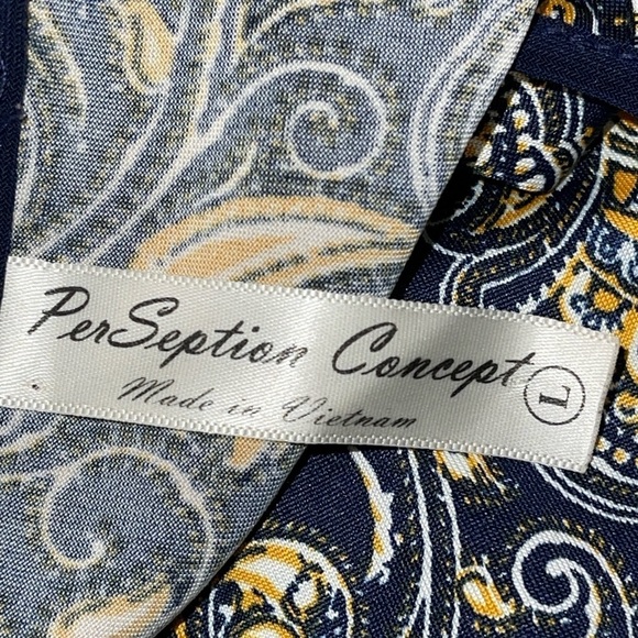 Perseption Concept Women's Dress Size L Blue Gold Knee Length Bell Sleeves - Picture 6 of 7